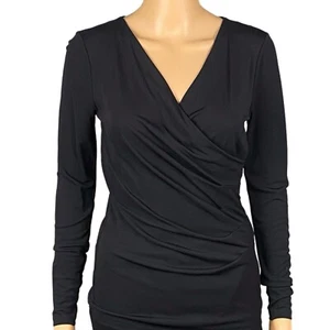 Ann Taylor schwarze Jersey Surplice Bluse mit Raffung und seitlichem Reißverschluss Small gebraucht, in einwandfreiem Zustand - Bild 1 von 10