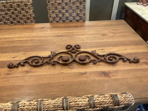 LARGE!  34 1/2” VTG HEAVY CAST IRON DOOR/ WALL PEDIMENT - FLORAL SCROLLWORK Cover