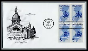 US FDC # 1247 5c New Jersey Statehood block Artmaster 1964, 9L355 - Picture 1 of 1