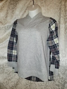 RUFF HEWN WOMEN'S FLANNEL SLEEVED GRAY SWEATSHIRT NWT! ORIG $79 2561 - Picture 1 of 8
