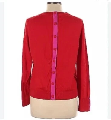 Boden Pink and Red Pullover Sweater, Color Block Pink Button Back Detail - NWT - Image 1 of 4