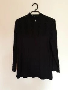 Womens gothic style top size 8 10 black long sleeve blouse solid mesh stretch 97 - Picture 1 of 8