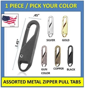 ONE (1) ZIPPER PULL REPLACEMENT EXTENDER PULL TAB 1.45" LONG STURDY - 5 COLORS - Picture 1 of 8
