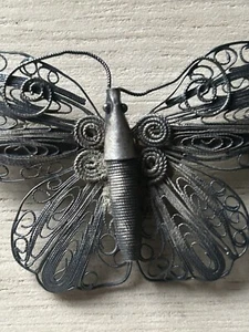 Antique Italian 925 Sterling Silver Filigree Butterfly/Moth Brooch Pre Owned - Picture 1 of 9
