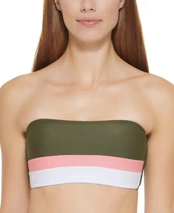DKNY MOSS GREEN Colorblocked Bandeau Bikini Swim Top, US Medium - Picture 1 of 4