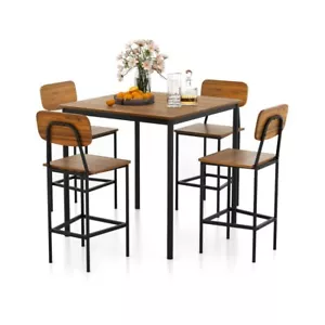 5 Pcs Industrial Style Counter Height Restaurant Dining Table Set w/ 4 Bar Stool - Picture 1 of 10