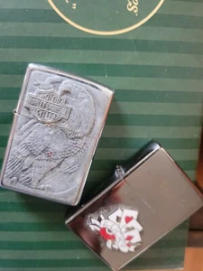 Set of 2 Vintage Lighters Harley Davidson Eagle and Ed Hardy Sailor Jerry Lucky - Picture 1 of 11