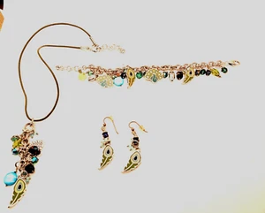 Brighton Mystic Peacocks Feathers Charms 4 pc Set Necklace Bracelet & Earrings - Picture 1 of 5