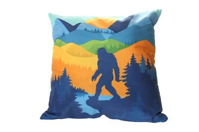 Bigfoot Throw Pillow 18" Sasquatch Sunset Scene Couch Bed woods forest mountains - Image 1 of 3