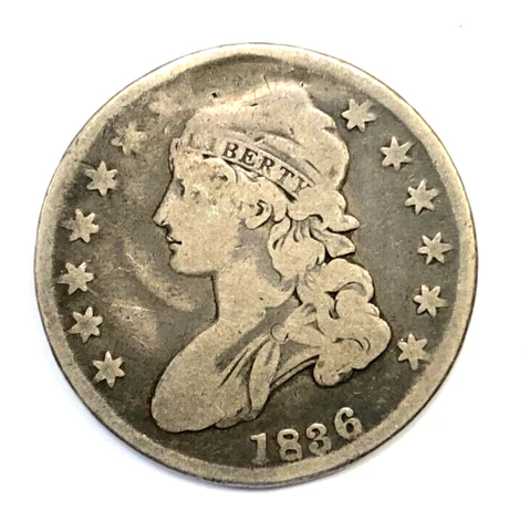 1836 Capped Bust Silver Half Dollar Lettered Edge Very Good VG Details - Damaged Cover