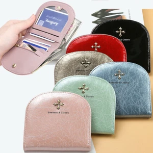 Womens Lady Wallet Leather Small Ultra-slim Bifold Card Holder Pocket Mini Purse - Picture 1 of 26