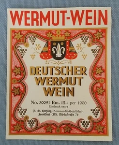 Etiqueta de vino antigua etiqueta de muestra etiqueta alrededor de 1920 vino de ajenjo alemán - Imagen 1 de 2