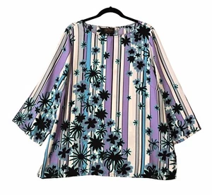 Bob Mackie Star Flower Tunic Top Purple Blue Stripe Art To Wear Women’s Sz XL - Picture 1 of 7