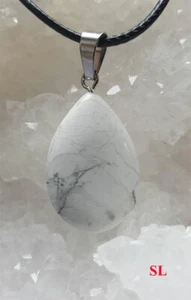 Collier Pendentif Howlite en pierre forme goutte 25x16mm argenté Litho-Reiki - Imagen 1 de 2