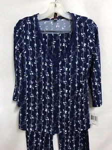 Maidenform blau geblümt Langarm Strick Pyjama 2-teiliges Set, Damengröße Large neu mit Etikett - Bild 1 von 5
