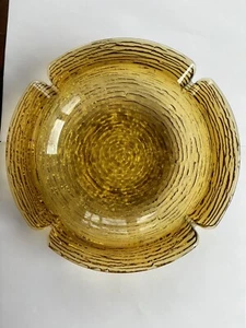 Vintage 1960s Anchor Hocking Soreno Ripple Amber Glass Ashtray 8.75” HEAVY - Picture 1 of 8