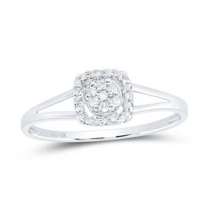10kt White Gold Womens Round Diamond Square Frame Cluster Ring 1/10 Cttw - Picture 1 of 1