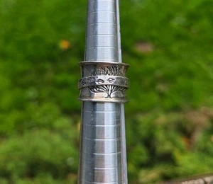 Sterling Silver Tree Of Life Spinner Fidget Ring Thick Band 925 Leaves Size 5 - Picture 1 of 14