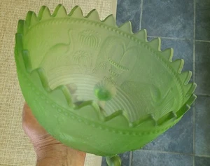 Northwood /Dugan RARE SATIN GREEN Peacock At the Fountain ROSE BOWL - RARE !!! - Picture 1 of 16