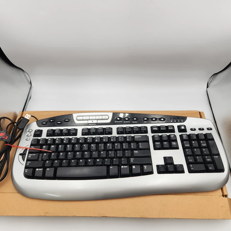 Microsoft Digital Media Pro Keyboard 1031 USB Wired Tested Working Silver Black - Image 1 of 4