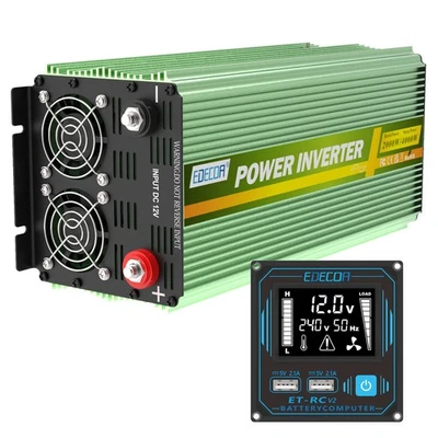 EDECOA Power Inverter Pure Sine Wave 12V 240V 2000W 4000W UK Remote Car Caravan - Image 1 of 4