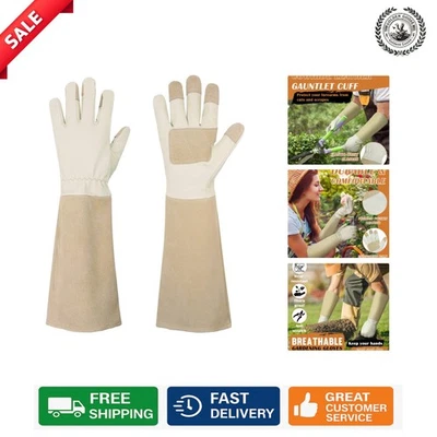Guantes de poda de rosas duraderos y cómodos | Guantelete de piel de cerdo hasta el codo, grandes Foto 1 de 4