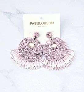 3.5" Long Purple Lavender Violet Flower Lightweight Raffia Sequins Earrings - Picture 1 of 4