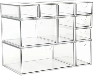 Organizador de Maquillaje Acrílico, 10 Cajones Transparente Organizador de Almacenamiento Escritorio Apilable S - Imagen 1 de 7