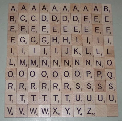 100 Wooden Genuine Scrabble Letters Tiles 2001 Complete Set Arts Crafts Jewelry - Image 1 of 2