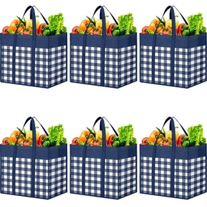 Reusable Grocery Bags6pack Foldable Reusable Shopping Tote Bags Bulk With Reinfo - Picture 1 of 7