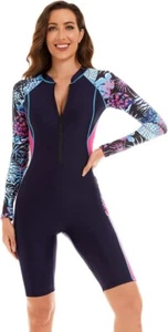 One-Piece Swimsuit Long-Sleeved Shorts Zipper Wetsuit Sun Protection Size S - Picture 1 of 6