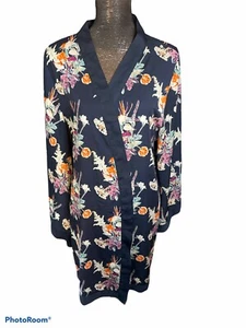 Kimono Size L/XL Floral Polyester Satin Blue - Picture 1 of 6