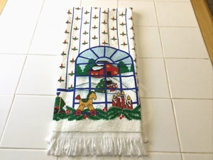 Cannon Fringed Christmas Towel Window Scene Toys Candles 42x23 NOS - Picture 1 of 10