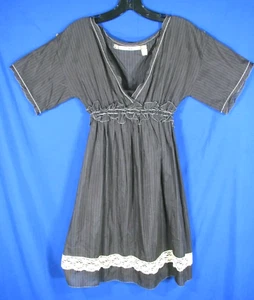CHELSEA & VIOLET Peasant Dress DARK GRAY Lined Cotton/Silk Twill LACE TRIM sz XS - Picture 1 of 5
