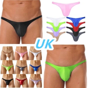 UK Men's Sexy Glossy Bikini Briefs G-String Thong Bulge Pouch Panties Underwear - Picture 1 of 105
