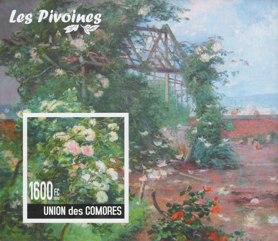 Peonies Flowers Plants Nature Imperforated Souvenir Sheet MNH - Image 1 of 2