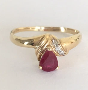 Q11916, Neu 14k einfarbig Gelbgold Y/G echter Rubin Diamantring, Gr.-7 - Bild 1 von 12