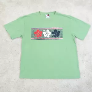 Vintage Tommy Hilfiger Men's Large Green Floral Graphic T-Shirt 90s Streetwear - Picture 1 of 10