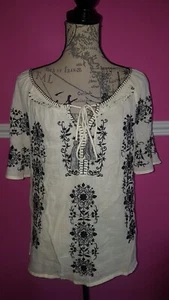 BNWOT NEW MONSOON CREAM BLACK FLORAL EMBROIDERY COTTON BLOUSE TOP SIZE M LOOK - Picture 1 of 12