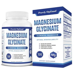 Purely Optimal Magnesium Glycinate 500mg - Premium Non-Buffered Supplement fo... - Picture 1 of 9
