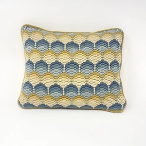 Vintage Bargello Needlepoint Pillow Blue Cream Yellow Velvet Back 11” X 14” - Picture 1 of 6