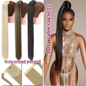 32Inch MEGA Thick Long Clip In Ponytail Hair Extension Wrap On Pony Tail Wavy US - Picture 1 of 39