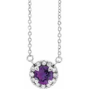 Collar 14K Blanco 6.5 mm Amatista Natural y 1/6 CTW Diamante Natural 16" - Imagen 1 de 2