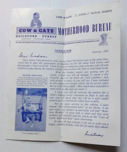 COW & GATE VINTAGE 1967 NEWSLETTER Motherhood Bureau  Richard Wade, Nottingham. - Bild 1 von 12