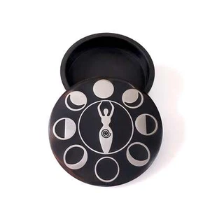 Soapstone Goddess and Moon Phases Handmade Trinket Box 5" | Goddess Gifts - Picture 1 of 7