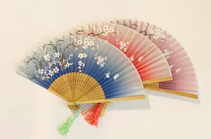 Bridal Favor Bamboo Folding Fan Hand-held Fan with Flower & Butterfly Design - Picture 1 of 7