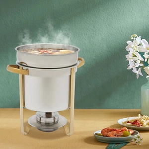 Calentador de alimentos de servidor buffets de acero inoxidable redondo tamaño completo dorado de 7 L - Imagen 1 de 24