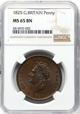 GREAT BRITAIN GEORGE IV  1825  1 PENNY COIN UNCIRCULATED, NGC CERTIFIED MS65-BN - Image 1 of 4