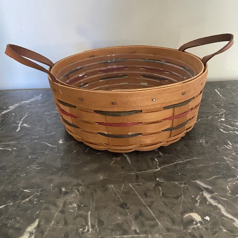 Longaberger Round Basket Vintage 1994 with Liner Leather Handles Cover
