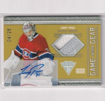 2011-12 Panini Titanium Game Worn Gear Patch AUTO 82 Carey Price /25 Canadiens - Image 1 of 2